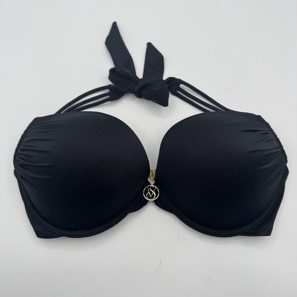 Victoria's Secret BOMBSHELL Swim Top 34DD Push Up Halter Padded Black & Gold - Picture 7 of 8